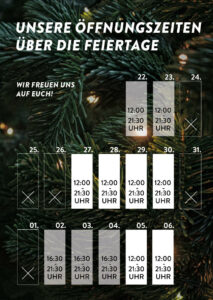 Unsere Öffnungszeiten über die Feiertage Weihnachten 2023